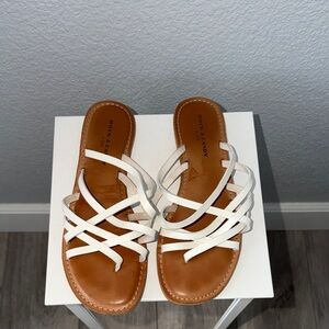Rock & Candy Women's Strappy White and Tan Sandals